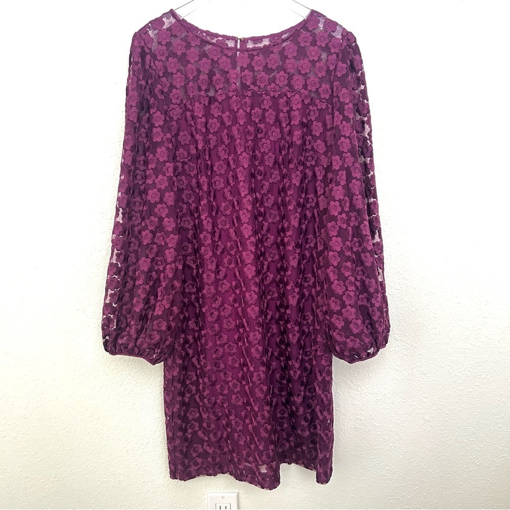 Trina Turk Lace Airie Dress Long Sleeve Sheer Fall Floral Purple Size 8 FLAW - Picture 2 of 15